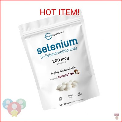 Selenium Supplements for Women & Men 200mcg Per Serving, 500 Softgels | Made wit