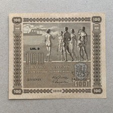 Finland 100 Markkaa Banknote 1939 Nude Allegorical Group Finnish Currency B999