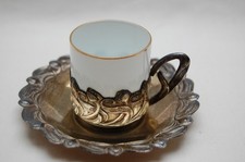 Antike Jugendstil Moccatasse Tassenhalter mit Untertasse 800er Silber