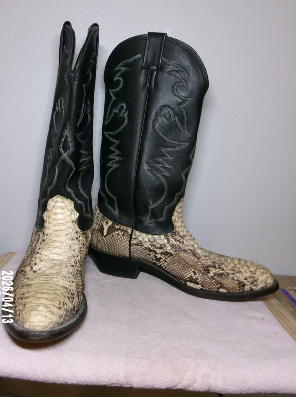 LARRY MAHAN COWBOY BOOTS LM 4641 SIZE 85 D USA PYTHON/SNAKE/6 ROW STITCH