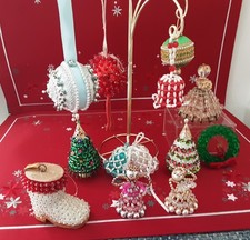 Lot of 12 Push Pin Satin Sequin Pearl Beaded Handmade Christmas Ornaments