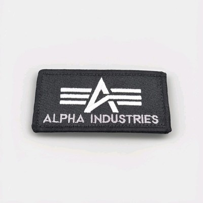 Original ALPHA INDUSTRIES Klett Patch Abzeichen Bomber Jacke 10x5 Schwarz Neu