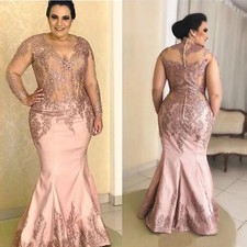 Pink Lace Mother of the Bride Dresses Mermaid Mother Gown Long Sleeves Appliqued