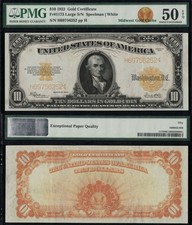 SC 1922 $10 Fr.1173 Gold Certificate PMG 50 EPQ About Uncirculated (252)