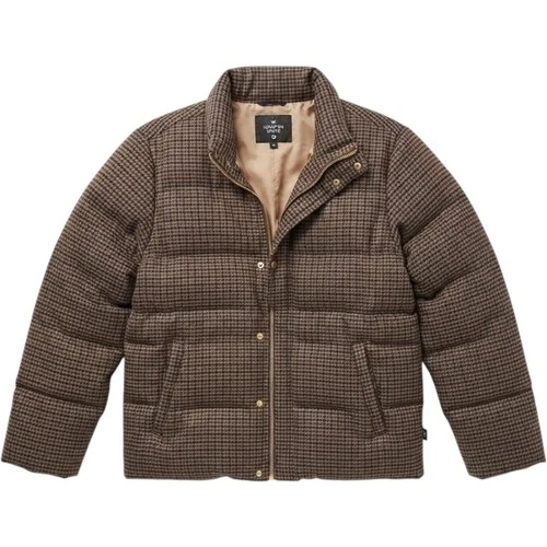 Houston White Target Brown Blue Houndstooth Wool Blend Puffer Jacket Mens Large - product listing photo