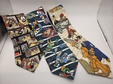 VTG 90s Silk Necktie Looney Tunes Warner Bros Lot 3 56-60"