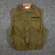 Vintage Lumber Jack Vest Mens Large Green Cotton Quilt Lined Utility Hunting
