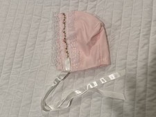 Vintage Baby Bonnet Embroider Floral Lace Pink 0-3 Months