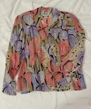 Carlisle Women’s Silk Long Sleeve Blouse Wrap Floral Pastel Size 12