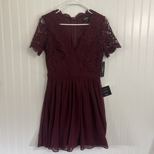 LULUS DRESS  "ANGEL IN DISGUISE" SKATER BURGUNDY MAROON CROCHET LACE LINED S NWT