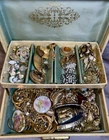 Vintage Grandma's Jewerly Box Filled with Gold Tone Costume Jewelry