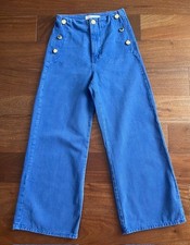 ZARA Women Wide Leg Blue Jeans Pants High Waist Silver buttons Size 2 NEW