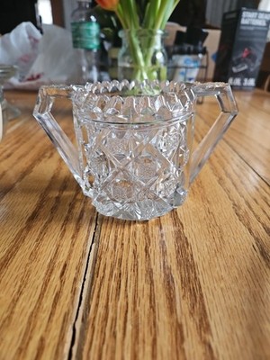 Antique EAPG Cambridge Glass Co SUGAR BOWL Vtg  Near Cut Jar Saw Tooth W/...