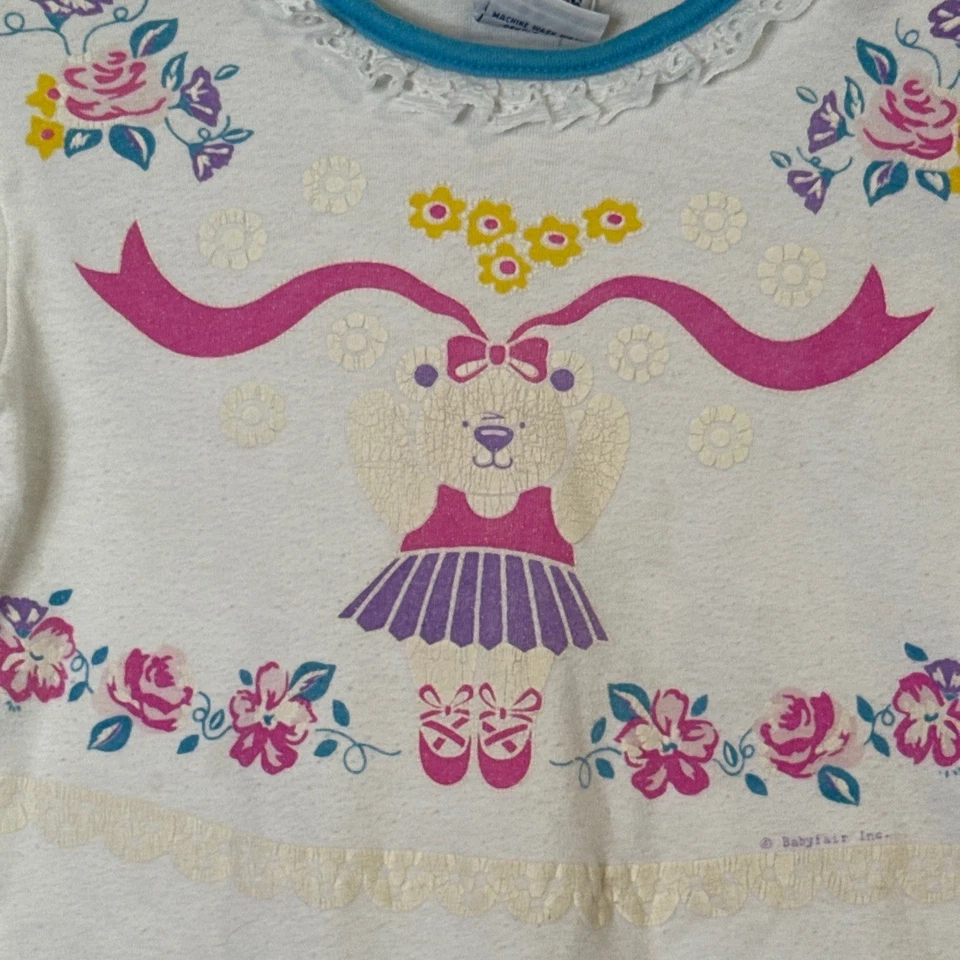 Vintage 90s Okie Dokie Lace and Ruffle Bear Graphic Long Sleeve Baby Size 24mo - Image 2 of 4