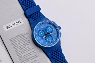 【良品美品】swatch スウォッチ　ネックレス　チョーカー　ブルー Swiss Limited Rare Swatch Chronograph Plastic Susn415 Triple Blu
