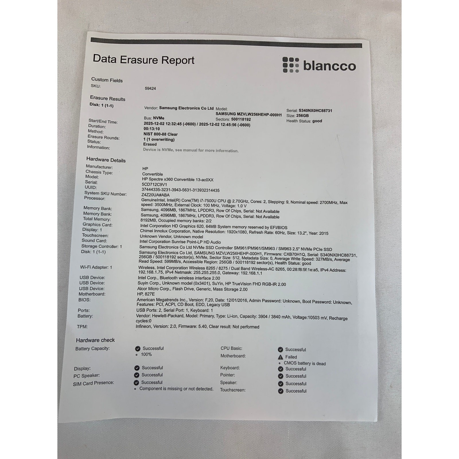 HP Spectre x360 Convertible 13-ac0XX, 256GB, Silver, Cracked Screen!