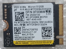 Image of Micron 2500 MTFDKBK512QGN DP/N 0F5XMW 512GB GEN4 NVMe PCIe M2 2230 SSD
