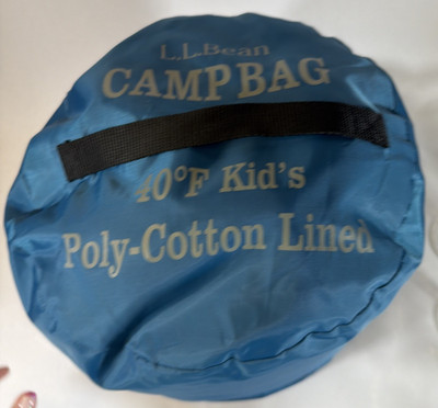 LL Bean Camp Bag Sleeping Bag Kids 40° F Blue With Lime Green Lining