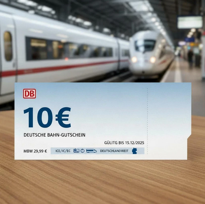 10 EUR Deutsche Bahn Gutschein ecoupon MBW 29,99 EUR ICE-, IC- oder EC-Tickets