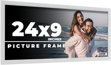 24x9 Frame White Wood Picture Photo Frame with UV Acrylic and Acid Free Backing