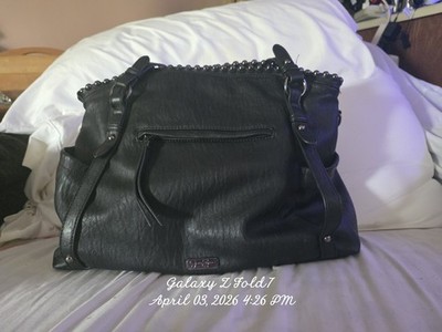 Simply Vera Vera Wang Black Solid Shoulder Bag w/ Studded Trim, Zip & Pockets
