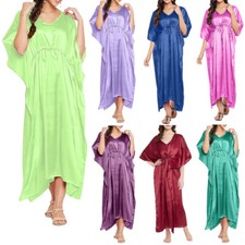 Women Night Dress Sleepwear Long Nightgown Kimono Sleeves Satin Modern Nighty