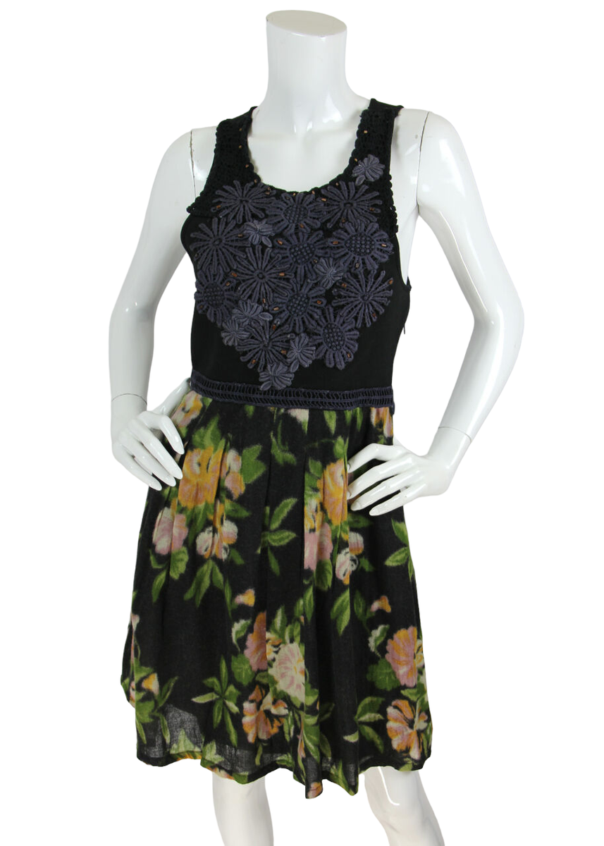 Free People Dress Womens Large Floral Patchwork Lace Bust Sleeveless Wool |  eBay