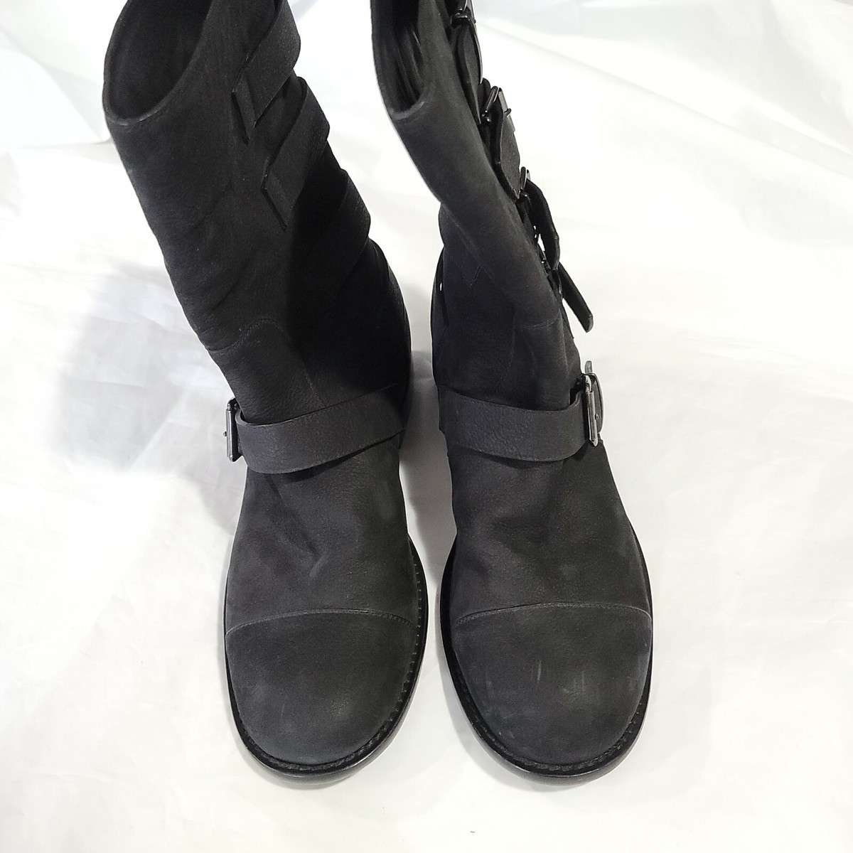 NEW GUISEPPE ZANOTTI BLACK LEATHER BUCKLED BRUSHED BOOTS 8.5  display picture 2