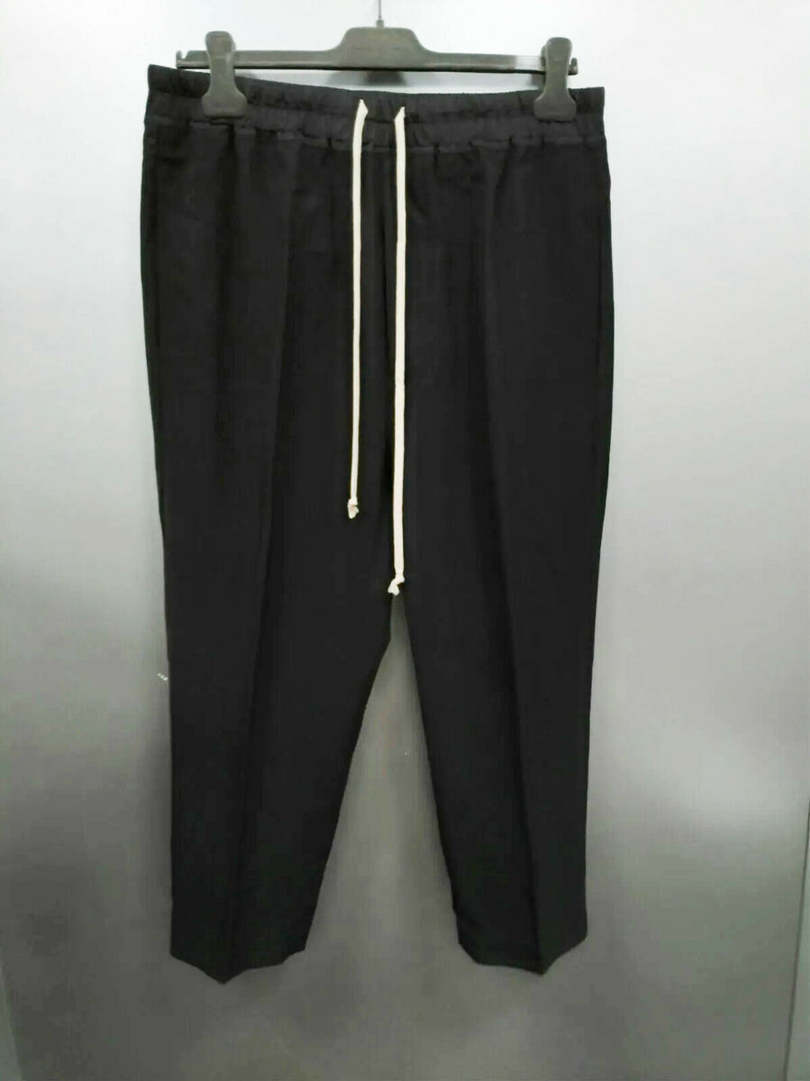 RICK OWENS Black Wool Drawstring Drop Astaires Cropped Pants RICK OWENS Black Wool Drawstring Drop Astaires Cropped Pants