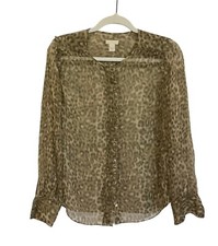 J Crew Collection Sheer Silk Leopard Animal Print Button Front Blouse Size 0