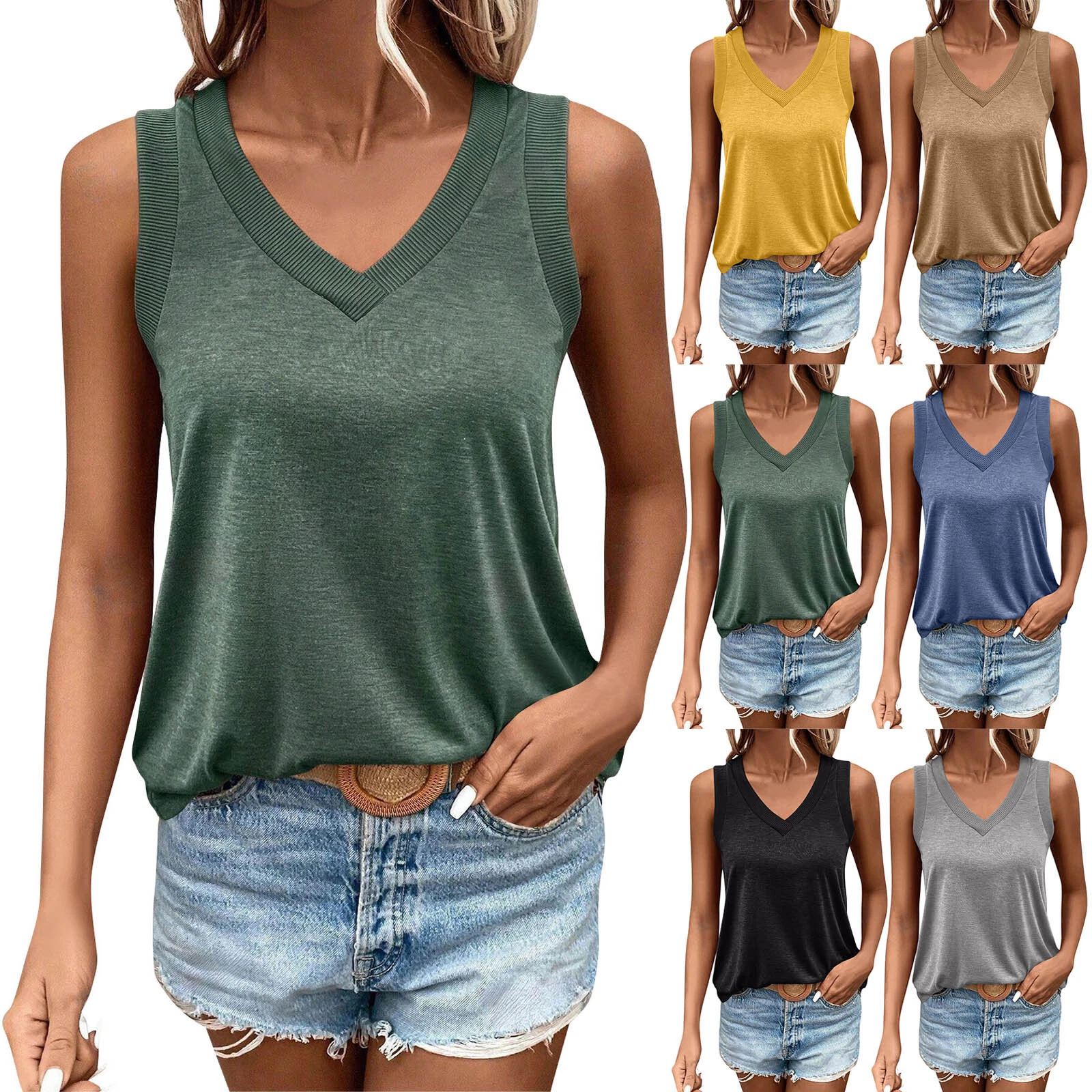 ALTRA Canotta donna casual estiva scollo a V vestibilità ampia uscire vestiti canotta senza maniche