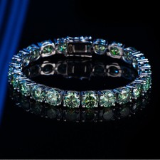 Green VVS D Moissanite Tennis Chain Bracelet 925 Sterling Silver Passes Tester 
