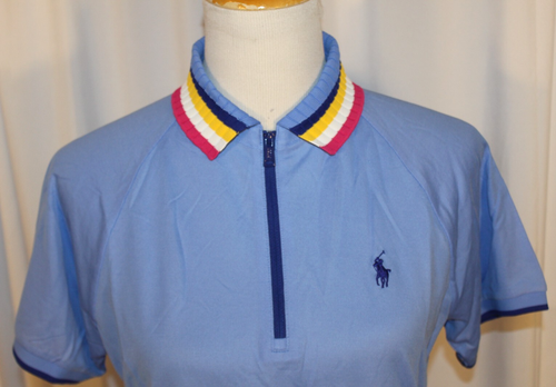 NEW Ralph Lauren Women’s MEDIUM Tailored fit 1/4-zip polo shirt BLUE rib collar - Imagen 3 de 6