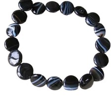 Sardonyx Black and White Coin Bead 8" Strand  14mm  14 Beads 