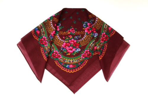 Burgundy Shawl with Flowers Bohemian Scarf russian Vintage Style Ukrainian gift - Picture 1 of 11