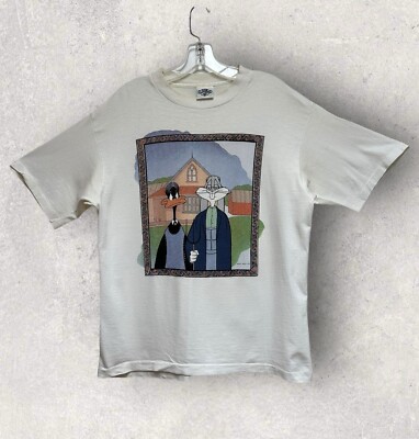 Vtg 90's Looney Tunes American Gothic Parody T Shirt Large Vtg 90's Looney Tunes American Gothic Parody T Shirt Large