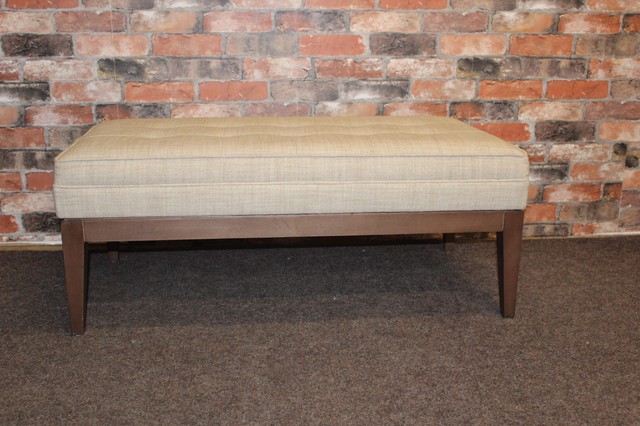 Wentworth Footstool With Wooden Frame In Beige Fabric 167 For Sale