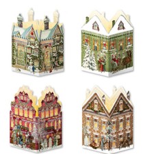Nostalgic Christmas Houses Lantern Advent card translucent windows German