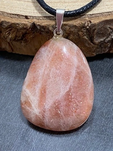 Anhänger Sonnenstein, Trommelstein, 3,5cm, Silber mit Band - Bild 1 von 7