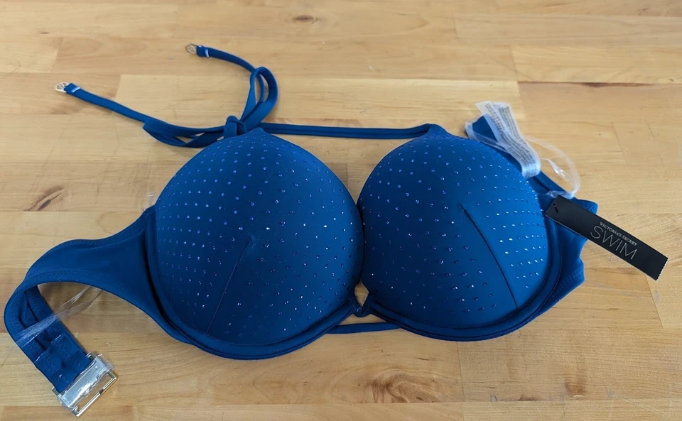 Victoria’s Secret Swim Bombshell Add-2-Cups Bikini Top 32D – Blue Rhinestone - Image 3 of 4