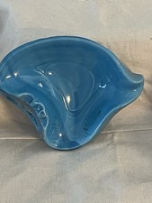Vintage Mid-century Modern Teal Gold Fleck Seashell Made In USA Ashtray