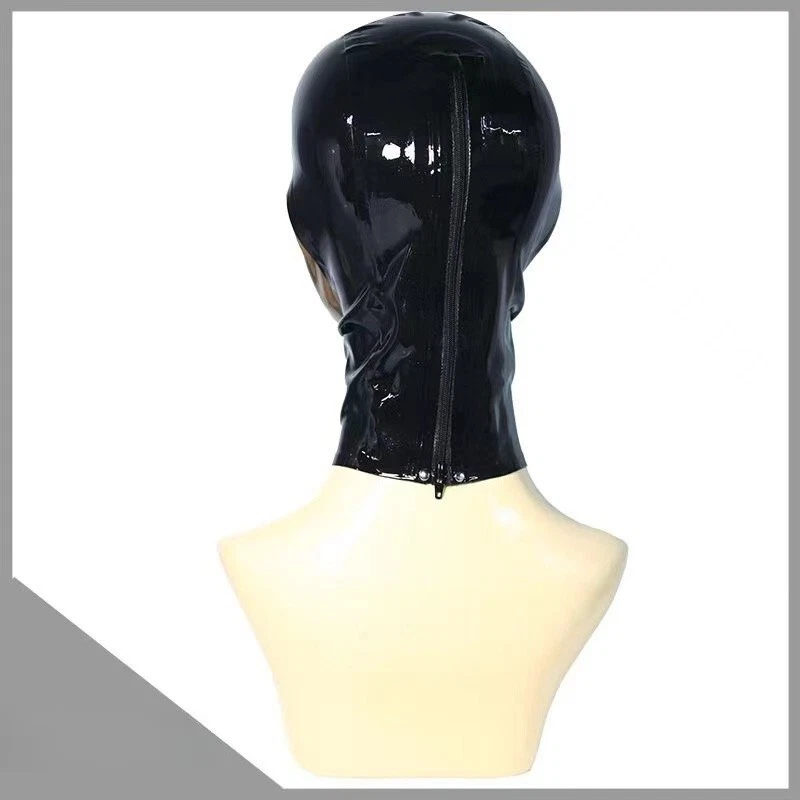 Black Latex Hood Transparent Rubber Mask with Back Zipper for Cosplay Mask Party - Image 4 of 4