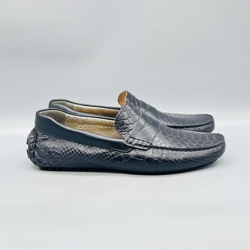 Nordstrom Shoes Mens 8 Black Leather Snakeskin Embossed Penny Driving Loafers