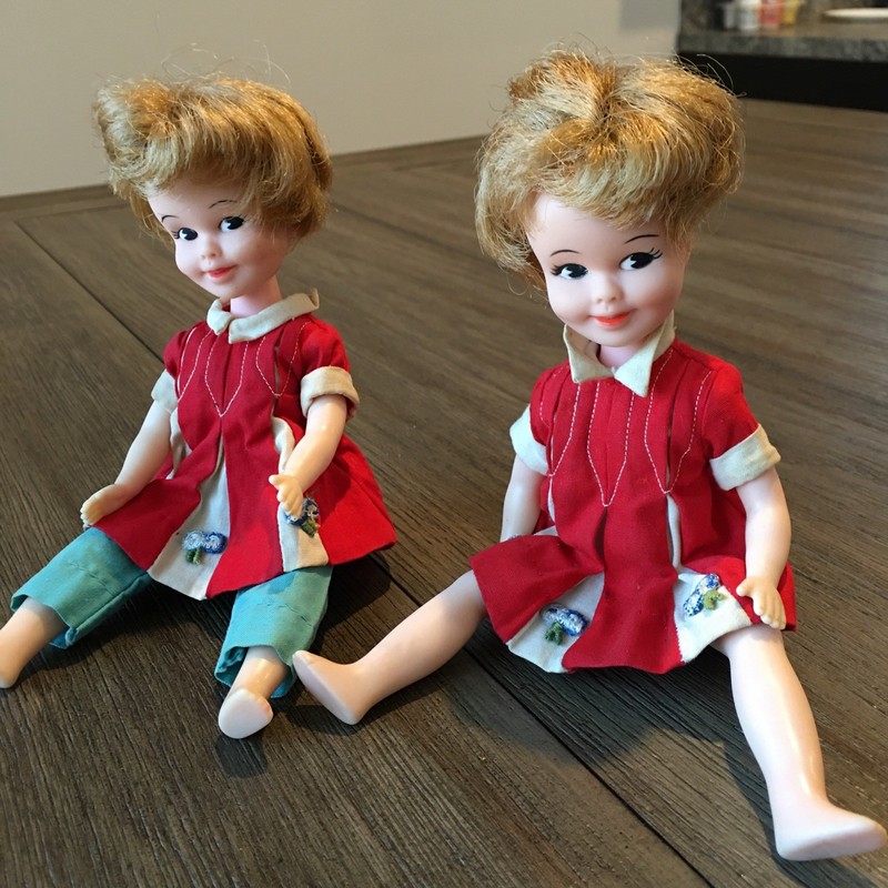2 Vintage 1960’s Deluxe Reading Corp Penny Dolls Both with clothes 8.5”