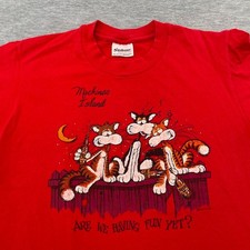 Vintage Mackinac Island Shirt Men M Red Made in USA Single Stitch Stedman Crew