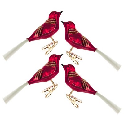 Pinnacle Peak Trading Matte Red German Glass Bird Ornament 4 Piece Set 5.5 Inch