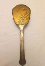 Vintage Dresser Vanity Gold Tone Hand Hair Brush Floral Antique Metal