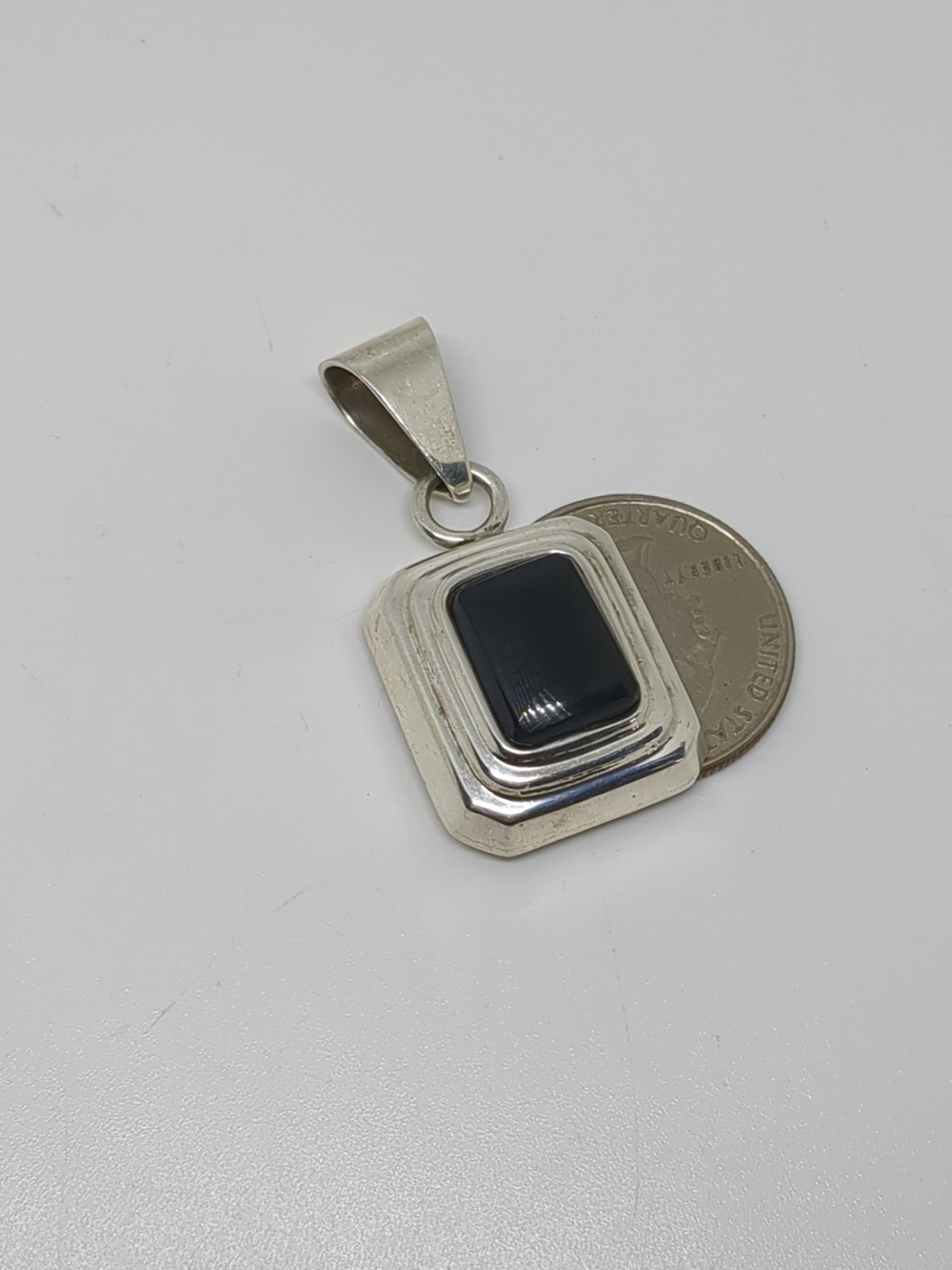 Sterling Silver 925 Black Rectangular Pendant - image 2
