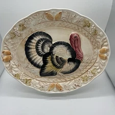 Vintage Thanksgiving Turkey Ceramic Serving Platter Caldor Inc. Made In Japan