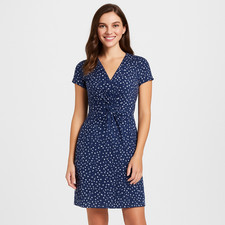 NWT Nicole Miller Faux Wrap Dress – Navy White Dot – Size Medium n266